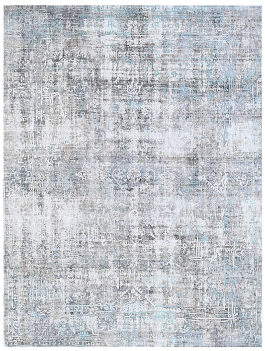 Ethereal Bloom Rug – Silver & Turquoise Edition (FL-74)